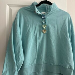 Queen of Sparkles bejeweled heart button 3/4 pullover